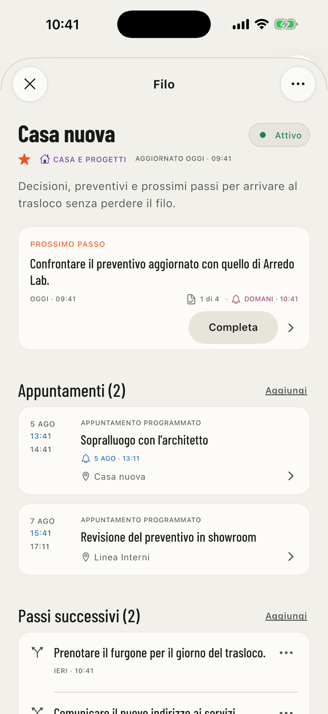 Dettaglio scuro di un Filo con prossimo Passo e timeline