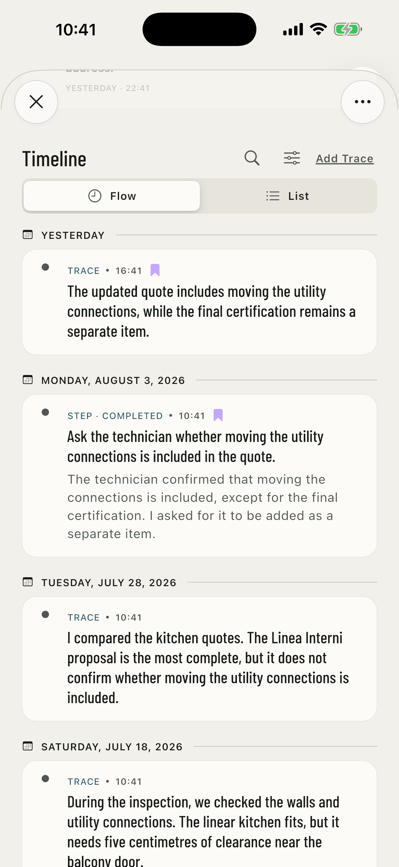 New home history in Journey view with filters and key points