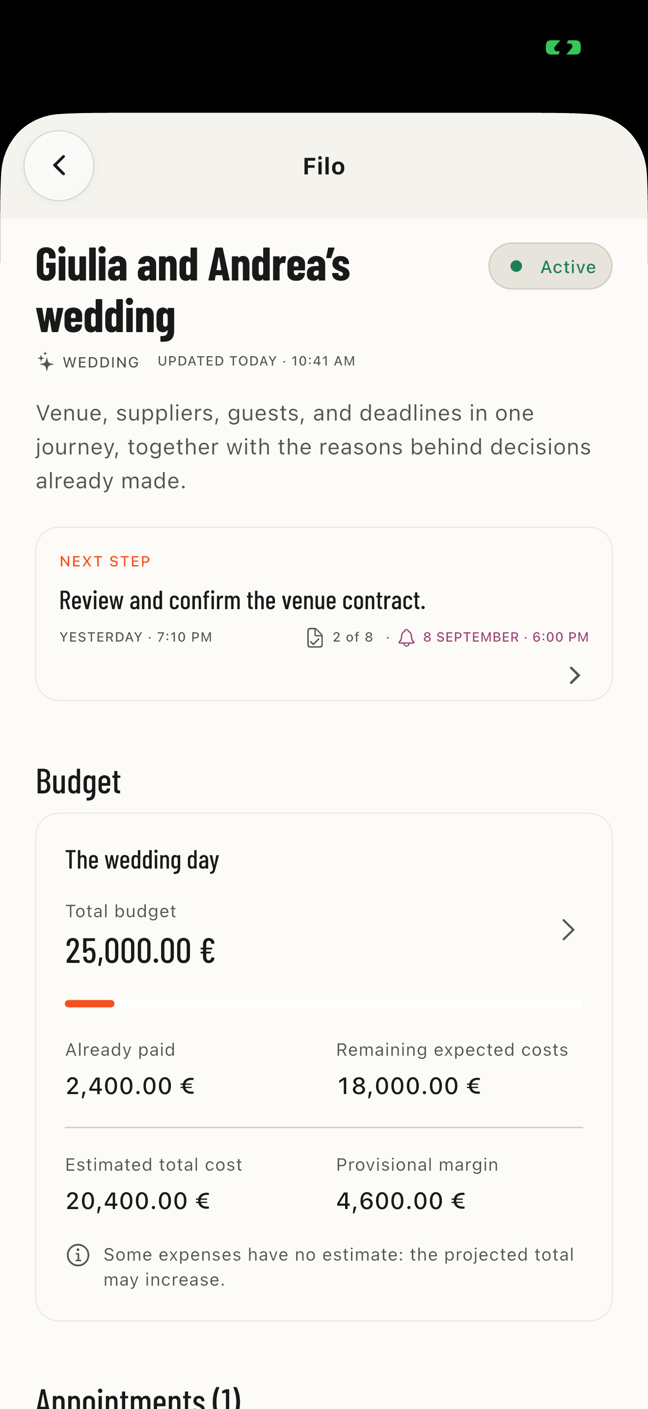 Preview of the Giulia and Andrea's wedding example in FILO