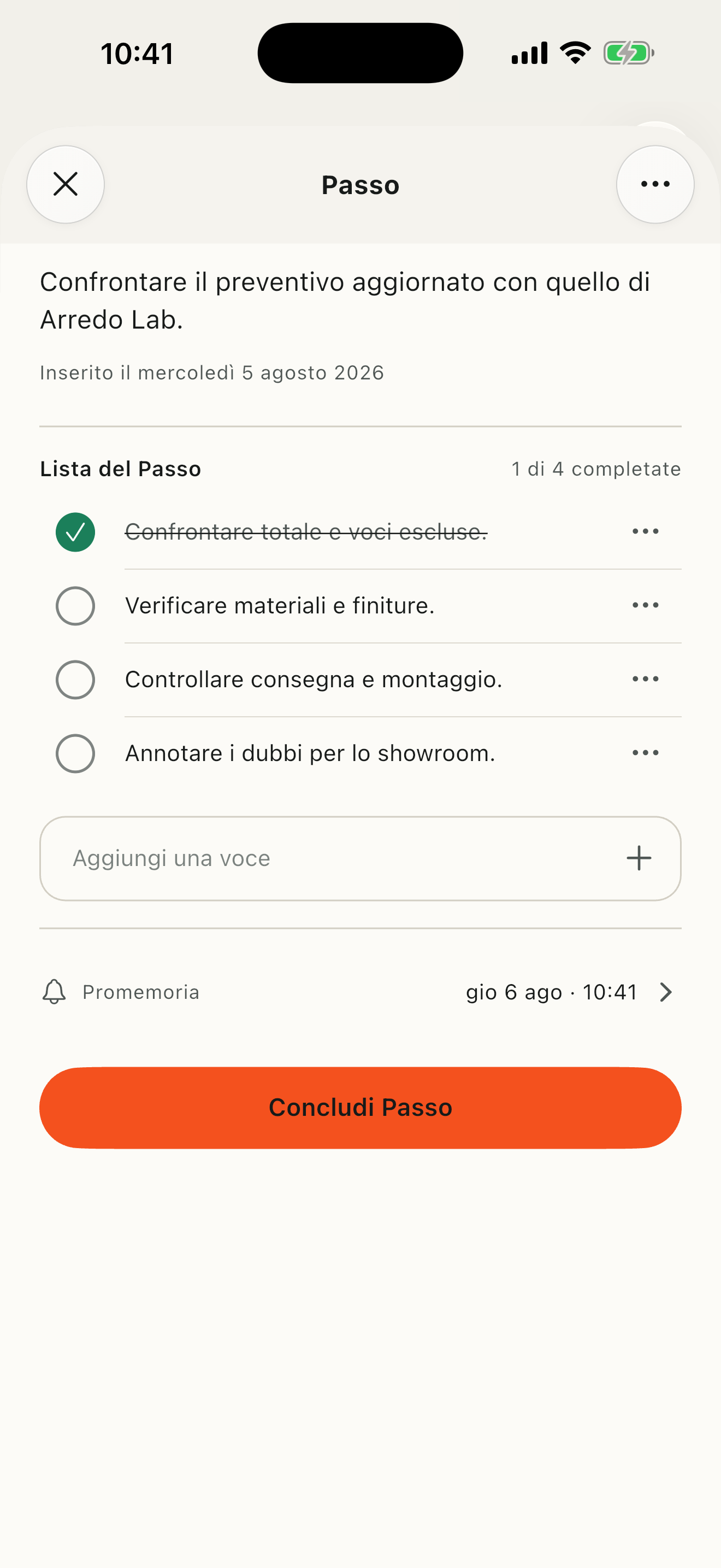 Dettaglio reale del Passo attivo di Casa nuova con promemoria