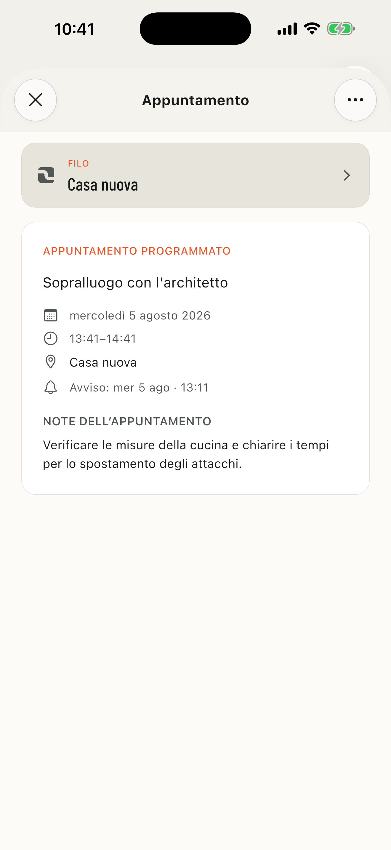 Dettaglio reale di un Appuntamento collegato al Filo Casa nuova