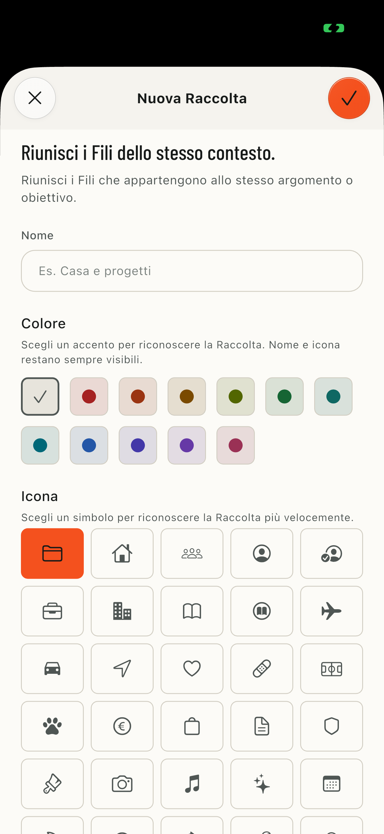 Creazione di una Raccolta in FILO con selezione tra 45 icone