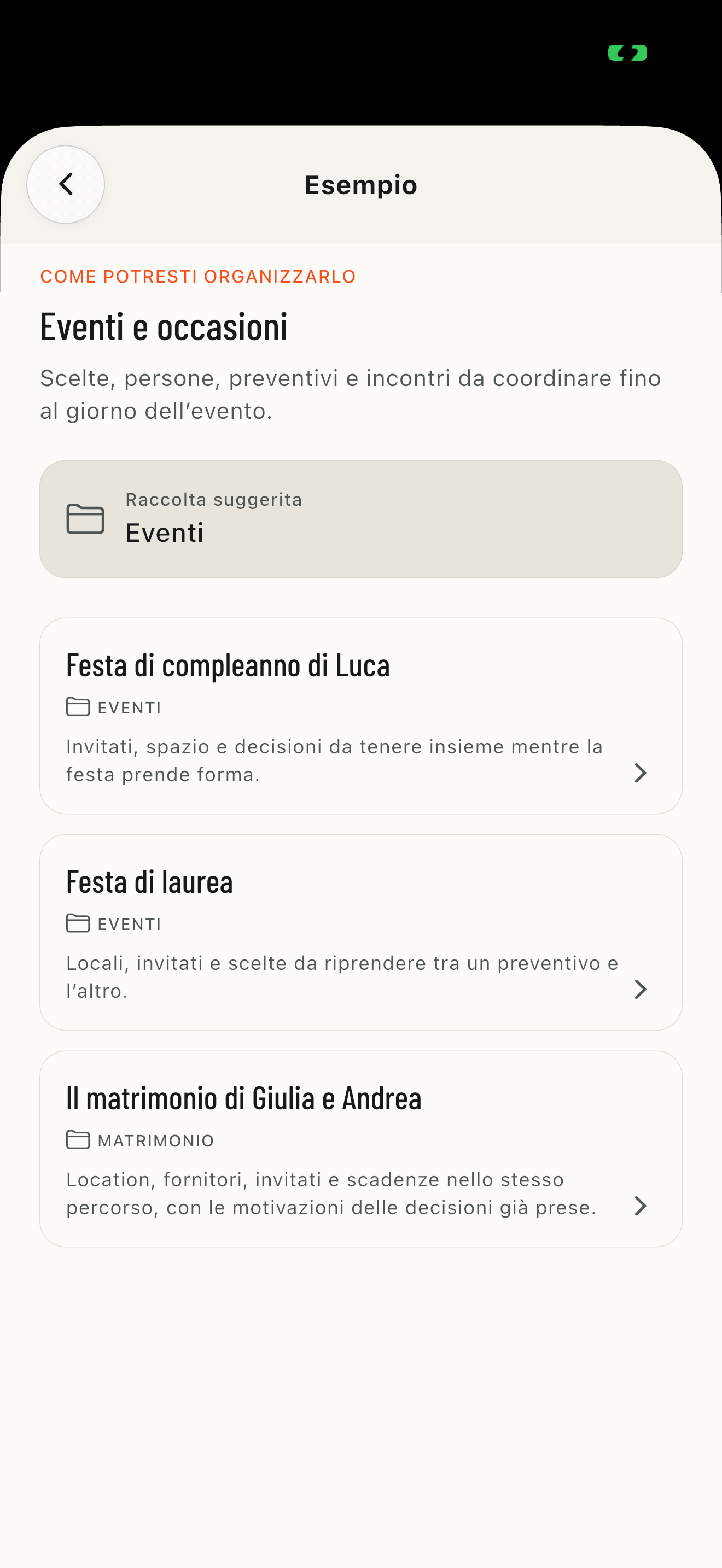 Categoria Eventi degli Esempi di FILO