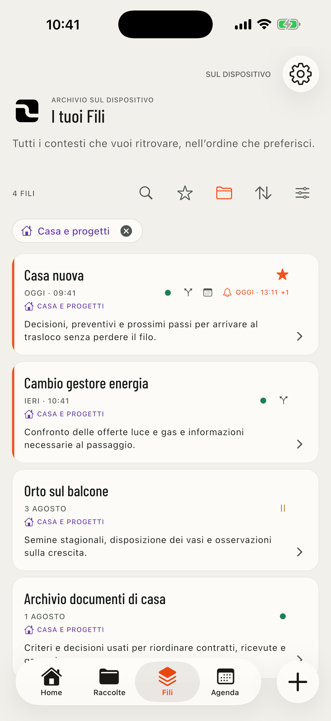 Vista Fili di FILO filtrata sulla Raccolta Casa e progetti