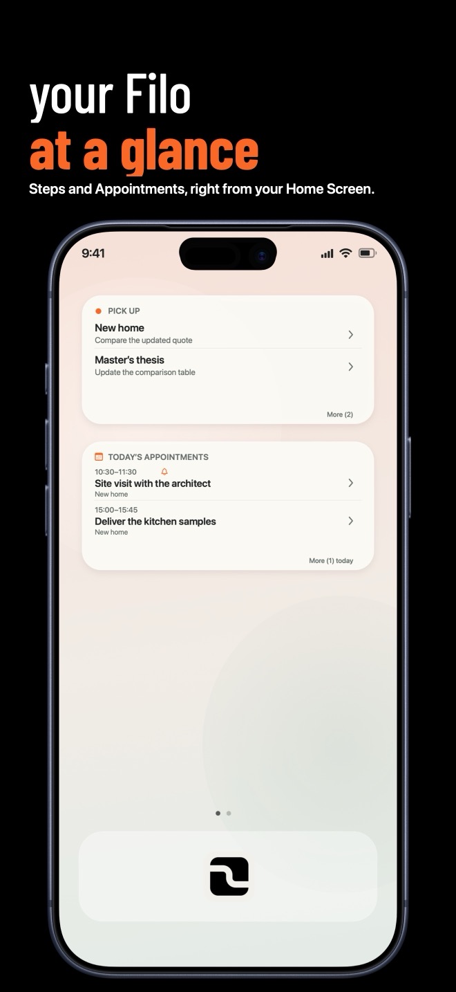 FILO widget presentation for today’s Appointments and Fili to pick up again