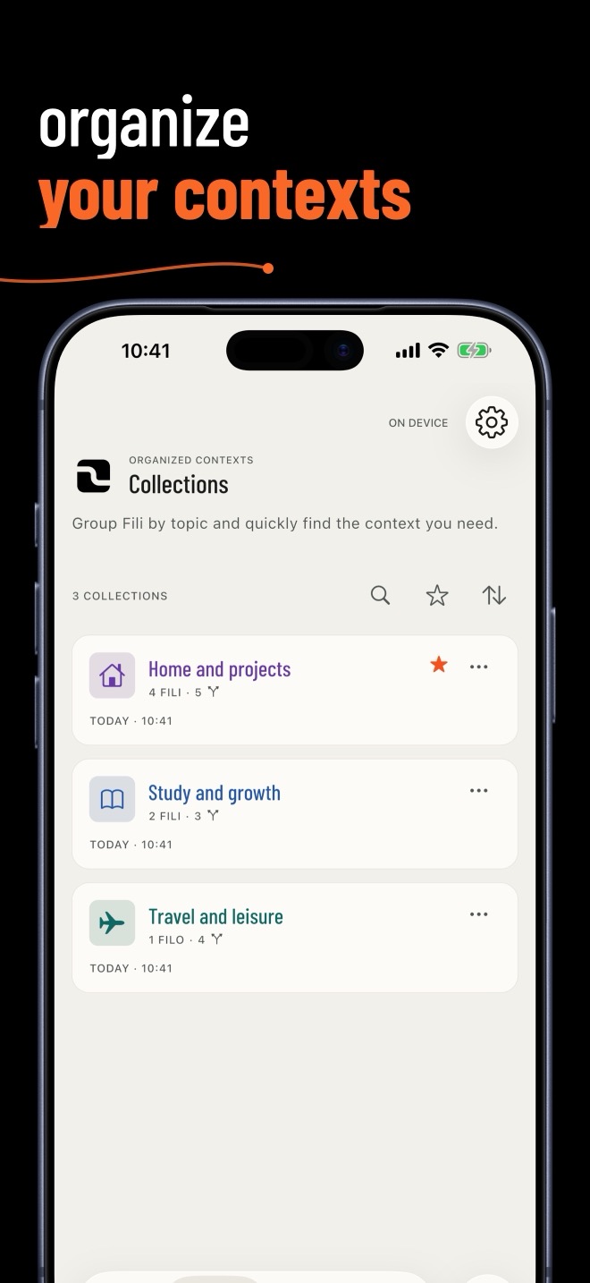 Collections and Fili views organized by context