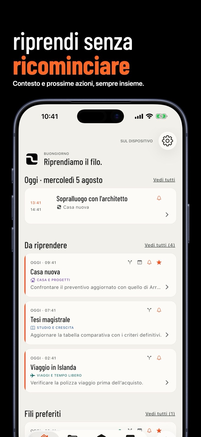 Home di FILO con Oggi, Fili da riprendere e Fili preferiti